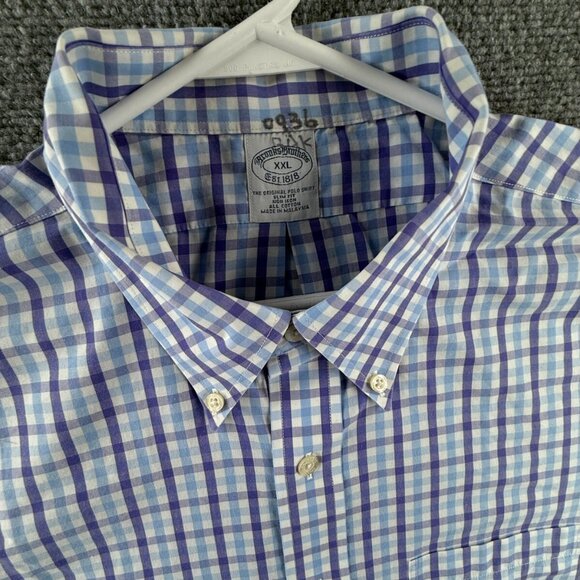 Brooks Brothers 2XL Slim Fit Button Up Shirt Men Purple Blue Non Iron Cotton - Picture 7 of 14